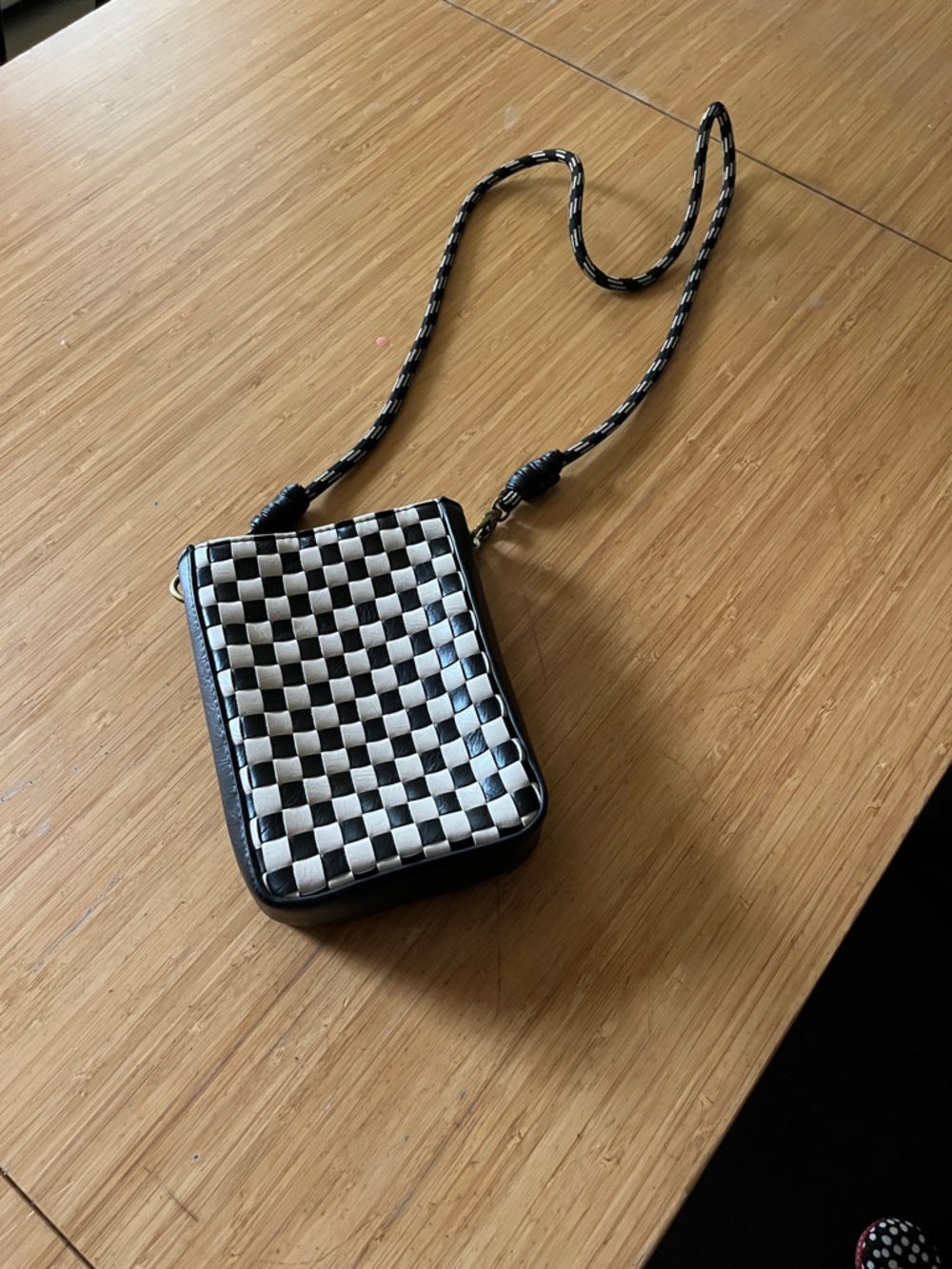 Universal Thred Black and White Checkered Crossbody Phone Bag